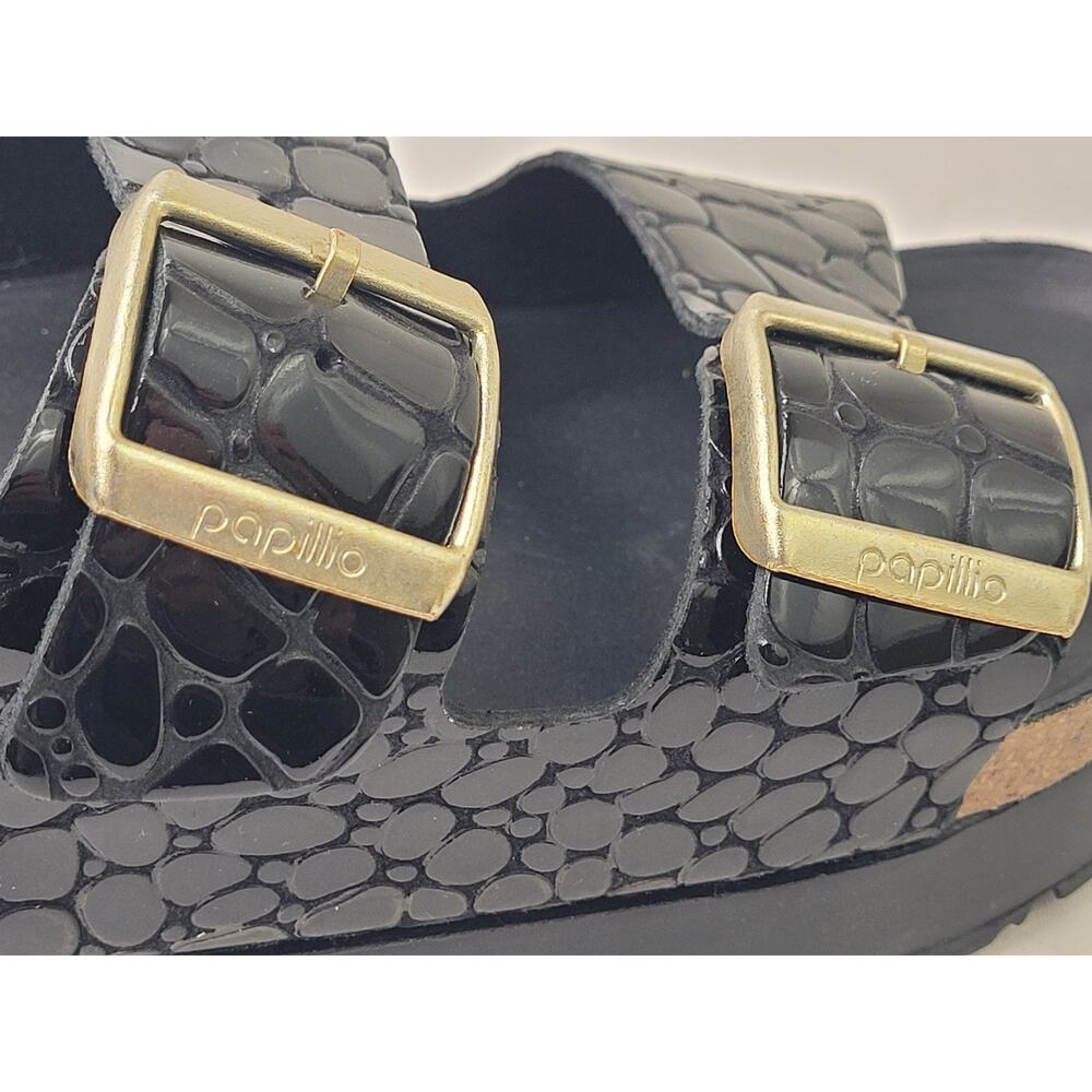 Birkenstock Papillio Arizona Platform Flex Black Croc-Embossed Sandals Sz 37 - Picture 6 of 11